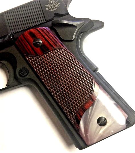 1911 Full Size Checkered Rosewood Grips Wacrylic Pearl Accent