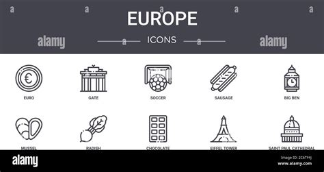 Europa Concepto Línea Iconos Conjunto Contiene Iconos Que Se Pueden