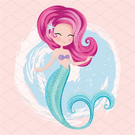 Cute Mermaid Vecto Mermaid Print Mermaid Drawings Mermaid Vector
