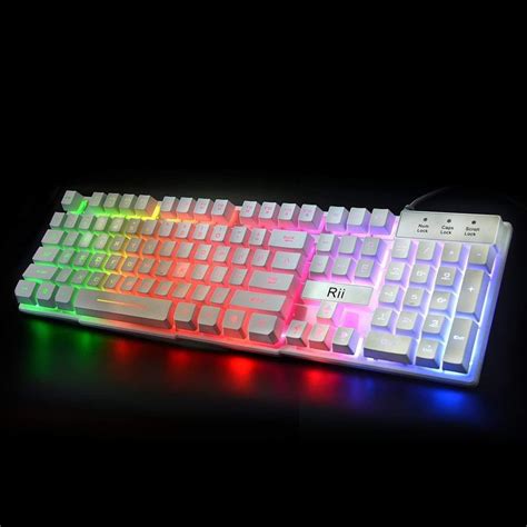 Rii Rk100 White Gaming Keyboardusb Wired Multiple Colors Rainbow Led