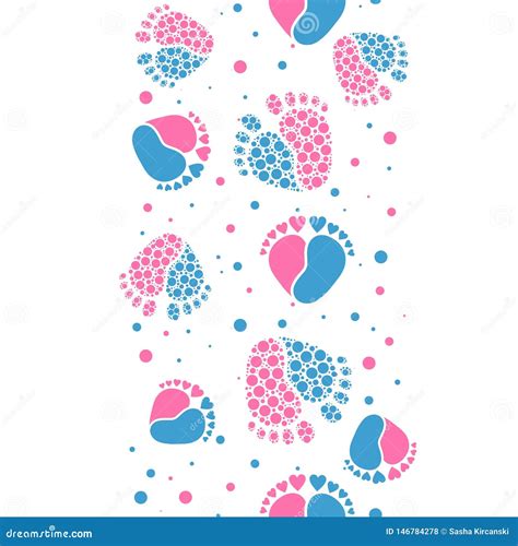 Seamless Vector Pattern Border With Baby Feet And Heart Stock Vector