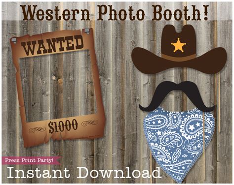 Western Party Photo Booth Props Press Print Party