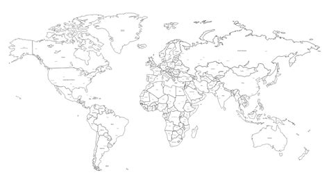 Black And White World Map 20 Free PDF Printables Printablee World
