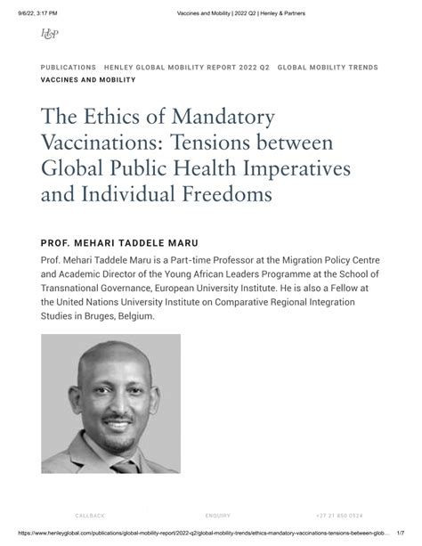 Pdf The Ethics Of Mandatory Vaccinations Tensions Between Global