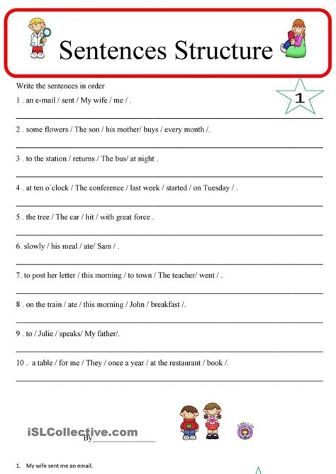 Basic Sentence Structure Worksheets For Esl Beg