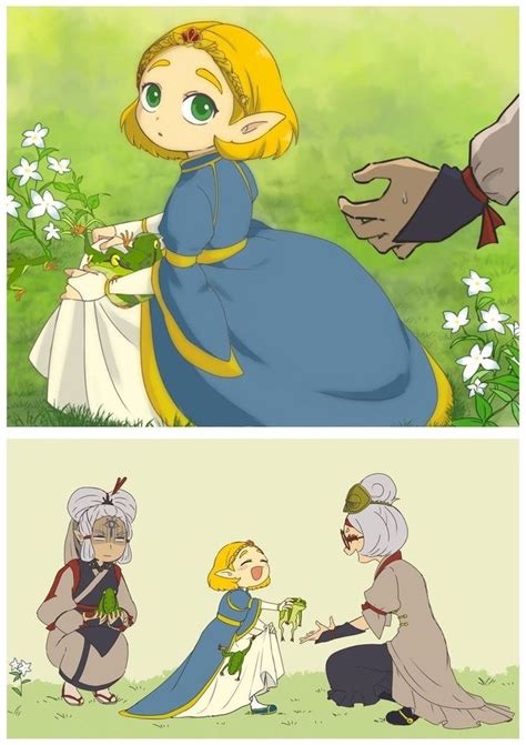 Legend Of Zelda Breath Of The Wild Inspired Art Young Princess Zelda Playing With Frogs Impa