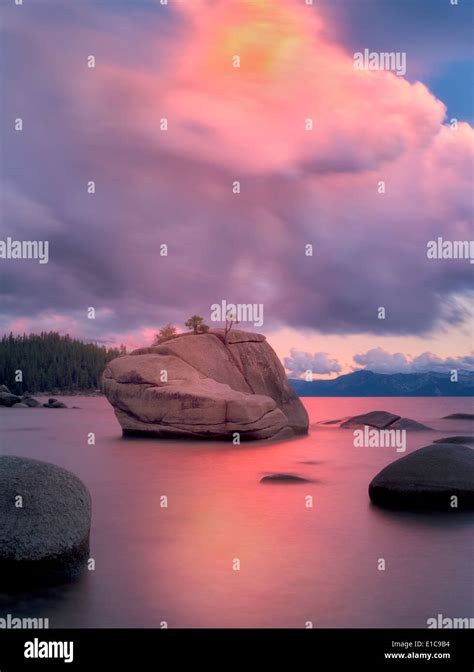 Sunset Clouds And Granite Boulders On East Side Of Lake Tahoe Nevada