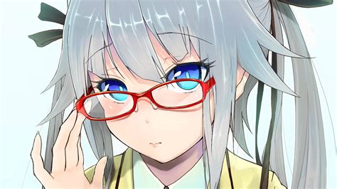 1114792 Illustration Long Hair Anime Anime Girls Blue Eyes Glasses Closeup Cartoon