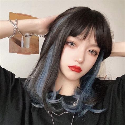 Jual Produk Wig Akemi Poni Tipis Lurus Blow Ombre Blackbrown Highlight Ash Blue Best Seller