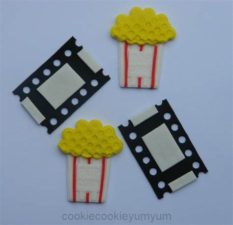 12 edible movie popcorn and film pieces cinema cupcake cookie cake topper decorations camera