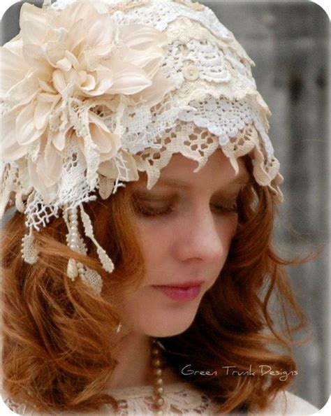 Bridal Cap Veil Made Of Vintage Lace 1920s Flapper Style Bridal Cap