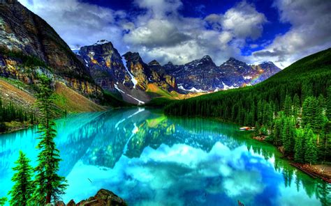 Download Reflection Cloud Forest Tree Turquoise Mountain Lake Canada