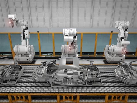 Premium Photo 3d Rendering Robot Assembly Line In Car Factory