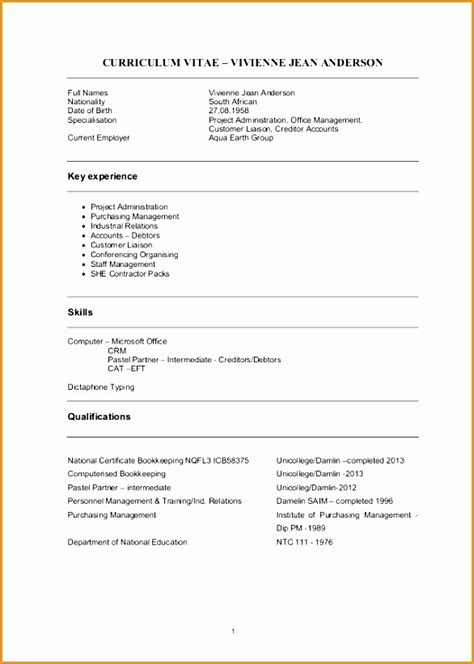 cv template  south africa  samples examples