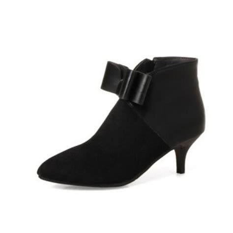 Women Ankle Boots Kitten Heel Bowknot Pointed Toe Suede Dress Shoes Plus Size Ebay