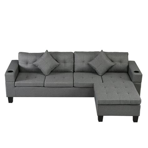 Kepooman L Shape Sectional Sofa Bed With Cup Holder And Left Or Right