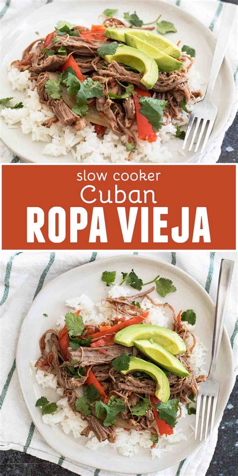 This Slow Cooker Cuban Ropa Vieja Has Flank Steak That Is Slow Cooked