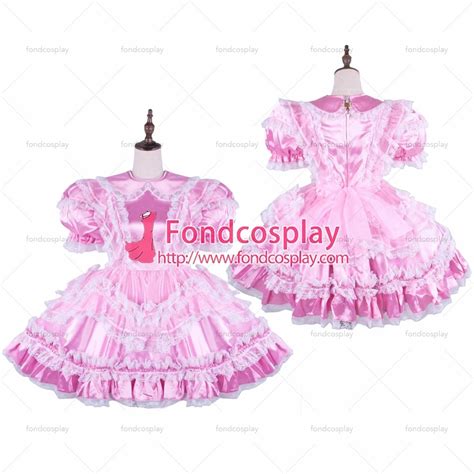 fashion pink sissy maid satin dress uniform lockable tailor made specialty clothing shoes