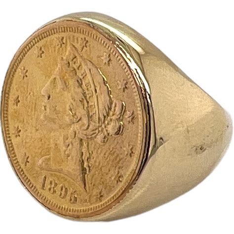 Mens Us 5 Gold Coin Ring 14 Karat Yellow Gold Signet Style Vintage