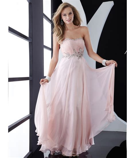 Unique Vintage Chiffon Prom Dress Light Pink Prom Dress Strapless