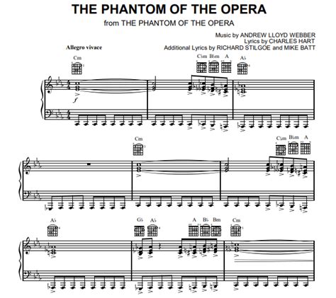 Andrew Lloyd Webber The Phantom Of The Opera Free Sheet Music Pdf For Piano The Piano Notes