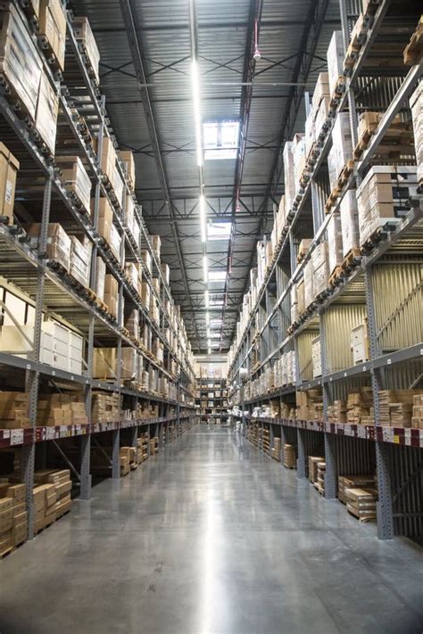 Tall Shelves In A Warehouse Stock Photo Image Of Hallway Logistics