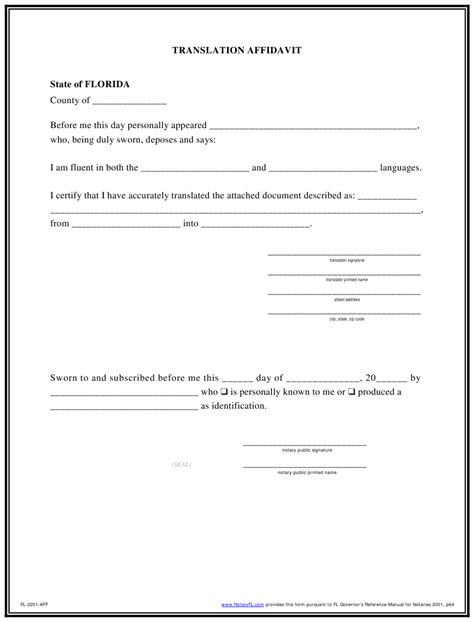 A blank affidavit is more like a general affidavit which is filed by an applicant in the court of law. Florida Translation Affidavit Form Download Printable PDF ...