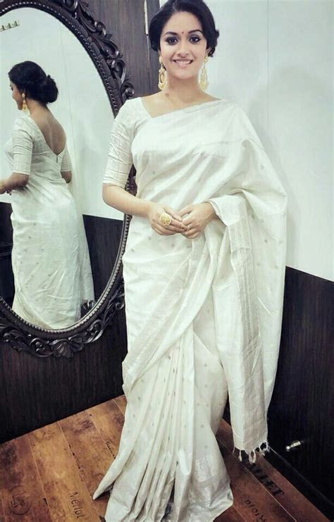 Keerthi Suresh Saree Photoshoot White Saree Dress Indian Style