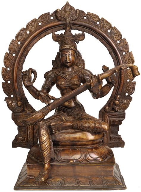 18 Large Size Goddess Saraswati Playing On Veena In Brass Handmade Made In India Exotic
