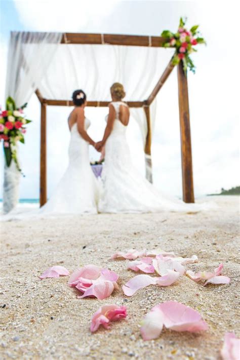 Two Brides Sunset Beach Destination Wedding Mexico Equally Wed Lgbtq Weddings Lesbian