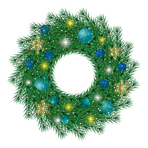 Christmas Wreath Deep Green Leaf With Red Balls And Golden Snowflakes Snows Christmas Wreath