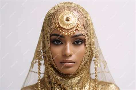 Premium Ai Image A Woman Wearing A Gold Headdress With A Gold