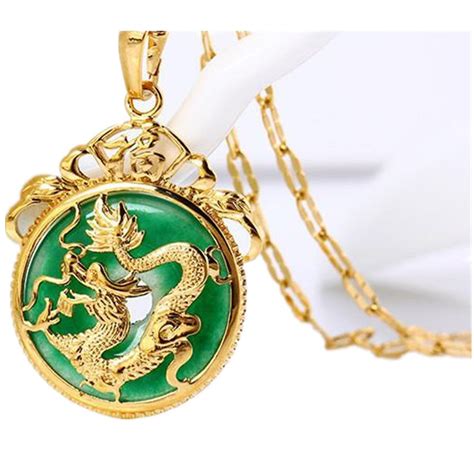 Chinese Gold Green Jade Dragon Pendant Necklace Shopee Philippines