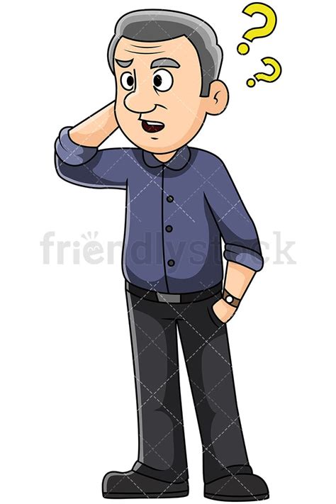 Confused Mature Man Scratching His Head Vector Cartoon Clipart