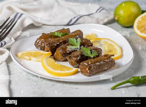 Leaf Wrapping Or Dolmades Appetizer A Mediterranean Cuisi Of Stuffed