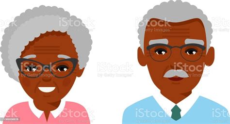 Collection Of Various Black Faces Of Age Man Woman Stock Illustration