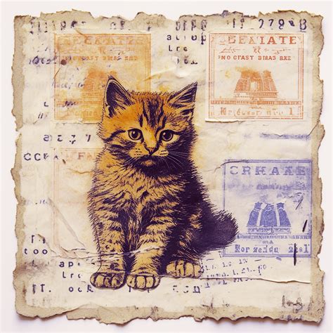 Vintage Cat Postage Stamp Art Free Stock Photo - Public Domain Pictures