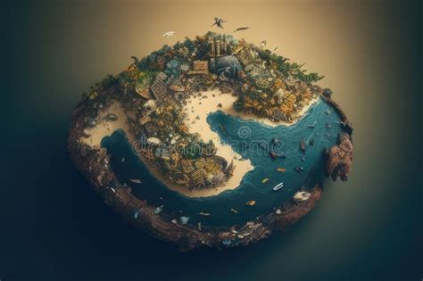 Trash Island Aerial View Of An Island Made Entirely Of Garbage And