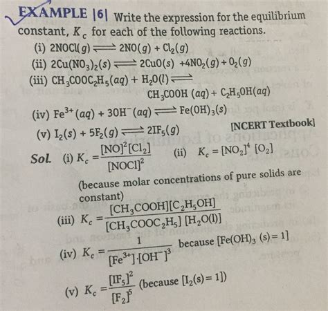 Write The Expression For The Equilibrium Constant Kc For Each Of The