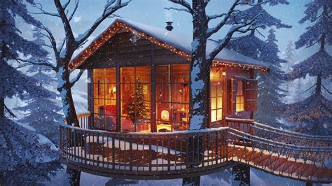 Winter Treehouse Ambience Relaxing Winter Snowstorm Sounds With