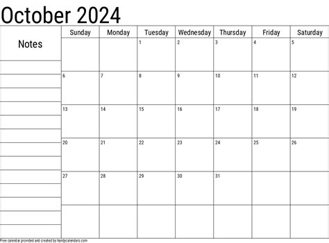 October Calendar 2024 Printable With Notes Emili Inesita