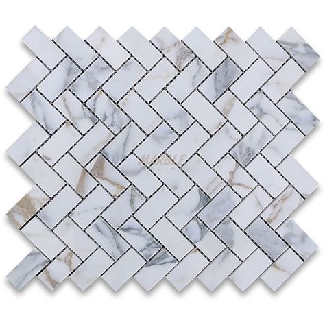 Herringbone Mosaic Floor Tile Calacatta Gold 1x2 Herringbone Mosaic