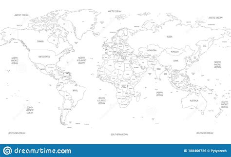 Map Of World Detailed Thin Black Outline Political Map With Country