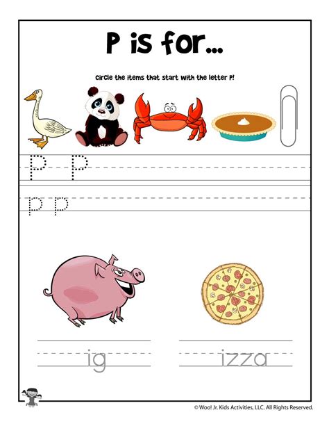 Letter P Phonics Recognition Worksheet Woo Jr Kids Activities