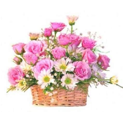 Basket Of 20 Pink Roses With Chrysanthemums Myflowert