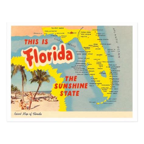 Vintage Florida Map Postcard Zazzle