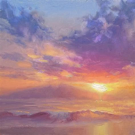 Coastal Hawaiian Beach Sunset Landscape And Ocean Seascape Painting By