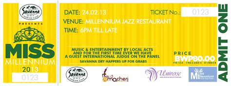 Ticket Design For Miss Millennium 2013 Beauty Pageant Jazz Restaurant