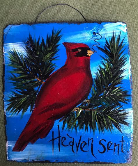 Cardinal Bird Hand Painted Heaven Sent Slate 8 X Etsy