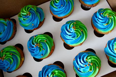 Green And Blue Coloured Colored Swirl Cupcakes Birthday Cupcakes Boy